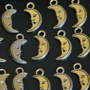 Crescent Moon Charm Man in the Moon Antiqued Metal